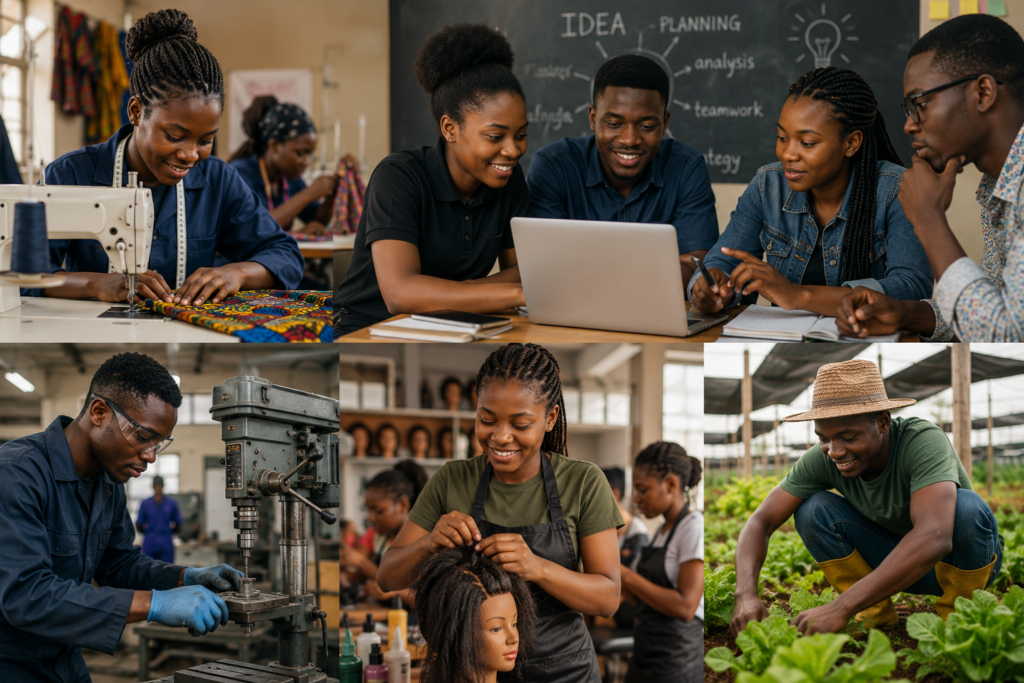 Young Africans learning practical skills and preparing for employment opportunities